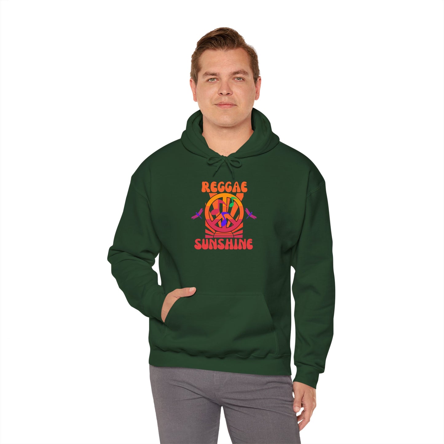 Reggae Sunshine Unisex Hooded Sweatshirt - Vibrant Peace Design for Music Lovers
