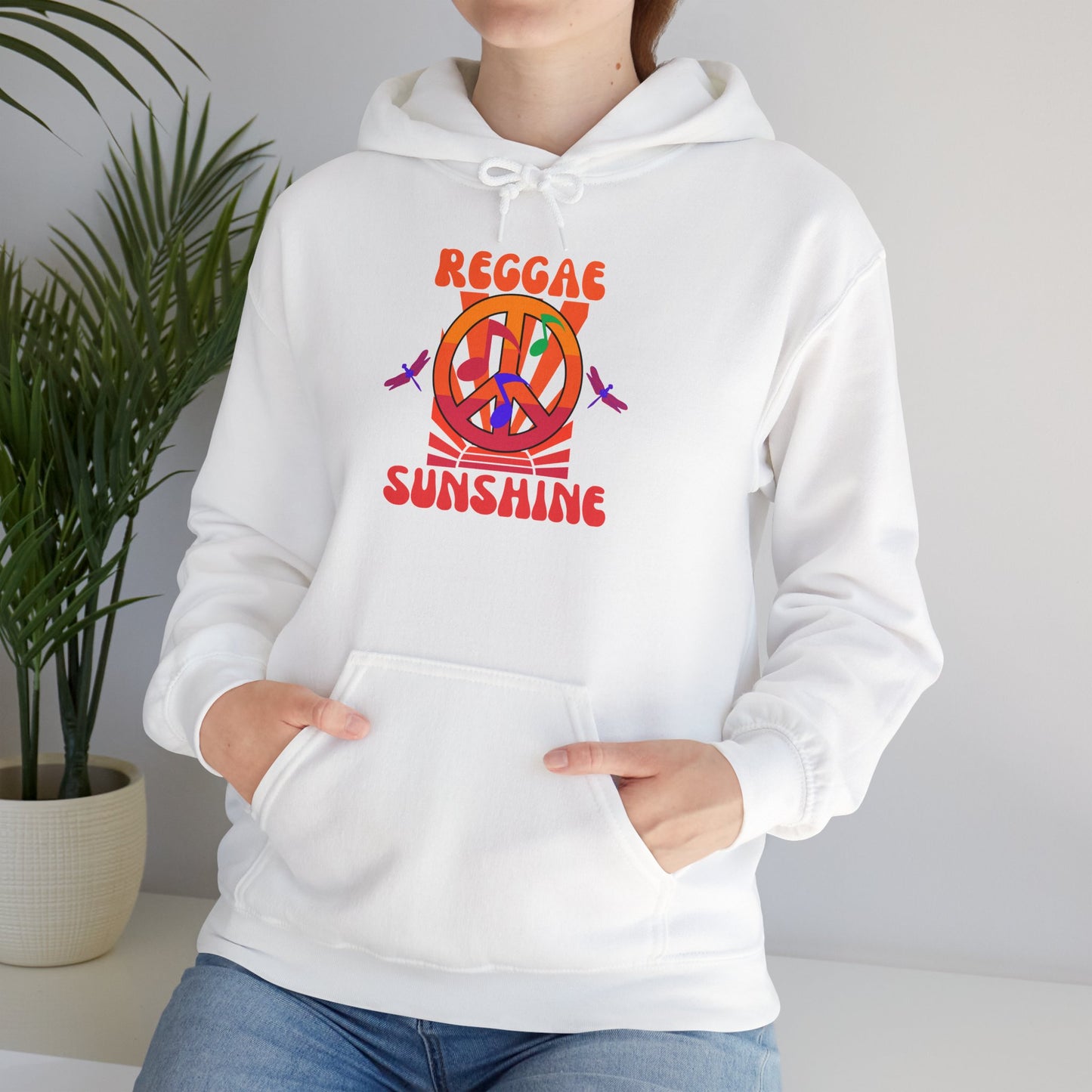 Reggae Sunshine Unisex Hooded Sweatshirt - Vibrant Peace Design for Music Lovers