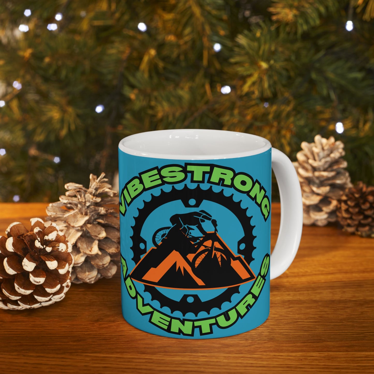 Adventure Vibes Ceramic Mug, Coffee Cup for Outdoor Lovers, Unique Gift for Hikers, Strong Vibes Adventure Mug