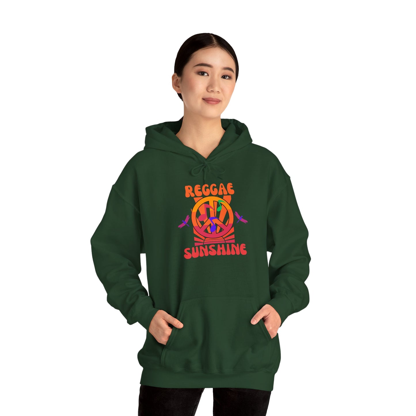 Reggae Sunshine Unisex Hooded Sweatshirt - Vibrant Peace Design for Music Lovers
