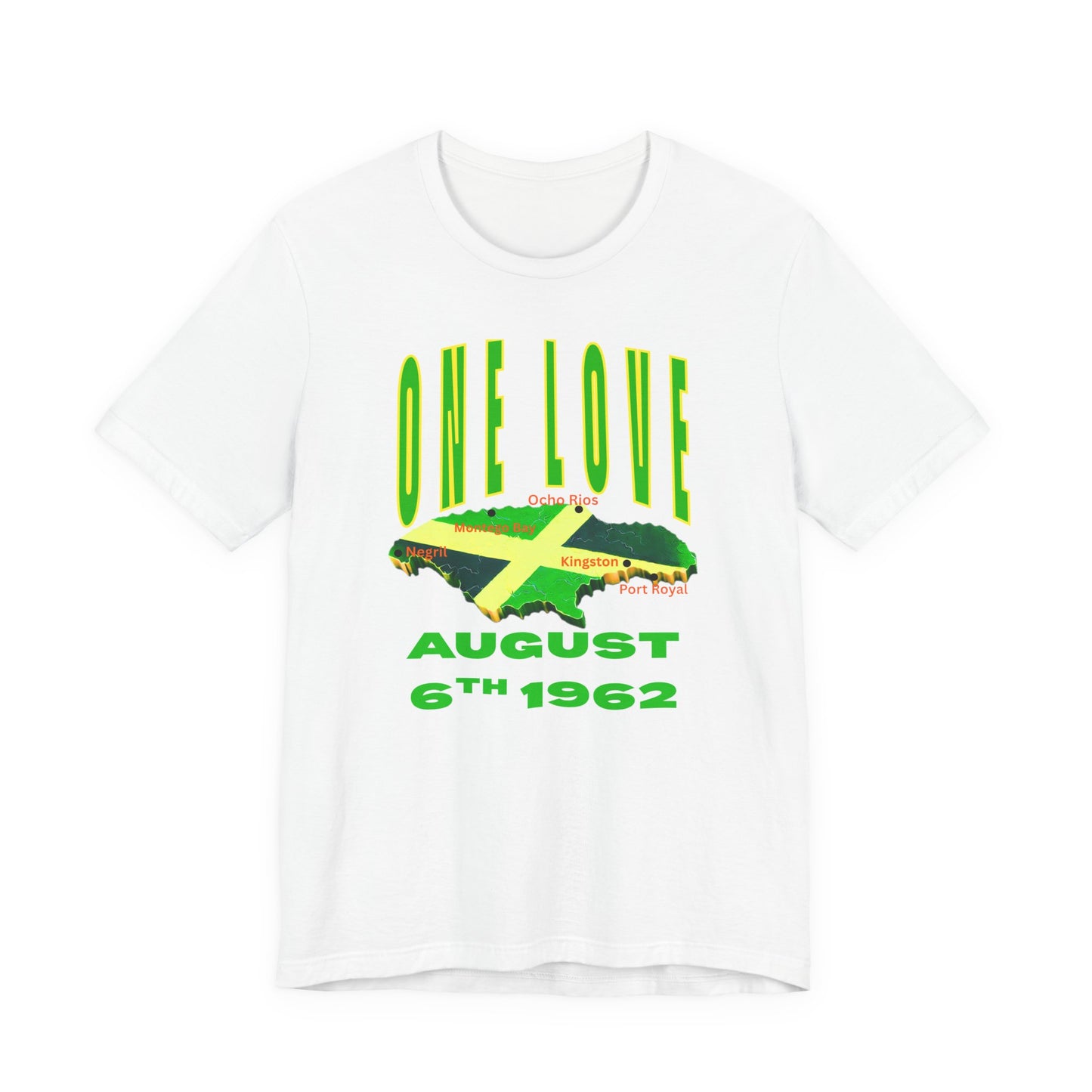 One Love Jamaica Tee, Unisex Jersey Short Sleeve Shirt, August 6th Celebration, Casual Summer Wear, Festival Fashion, Gift for Him and Her