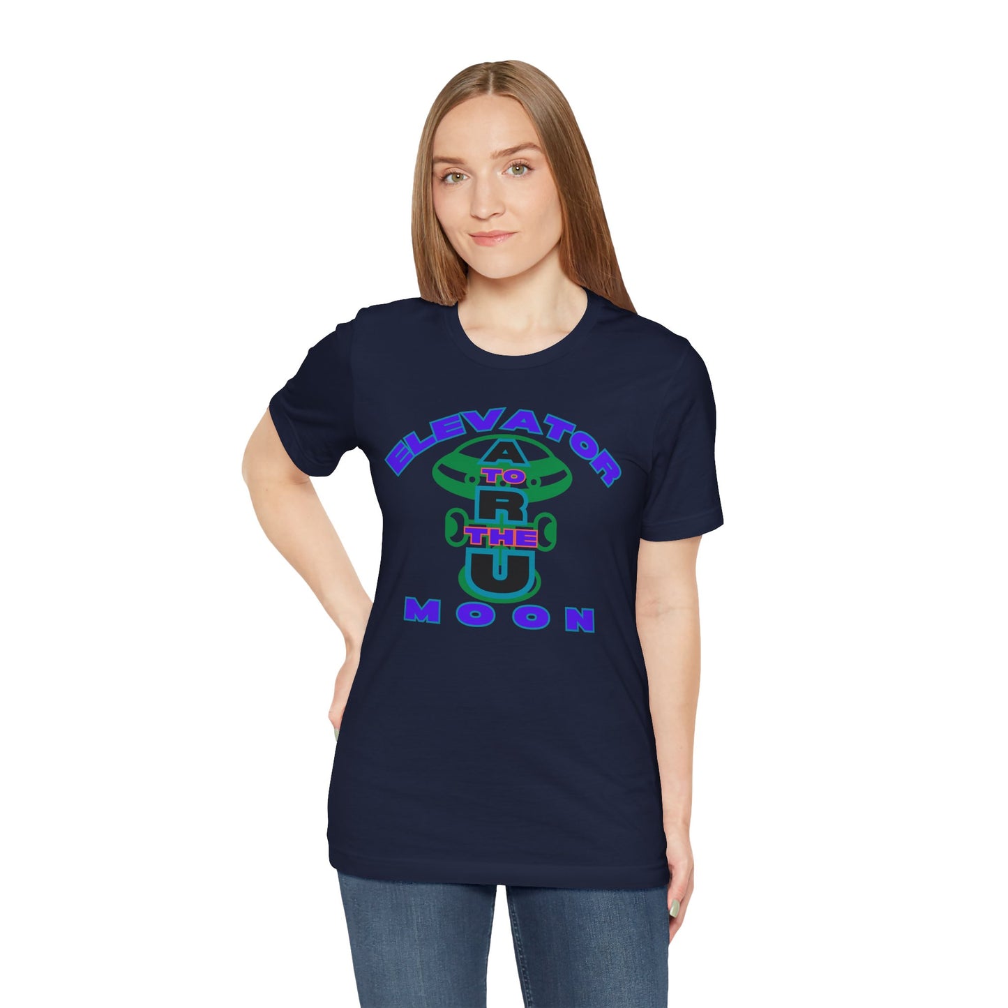Elevator to the Moon Unisex Tee, Fun Graphic Shirt for Kids and Adults, Cool Gift for Space Lovers, Vibrant Summer Fashion
