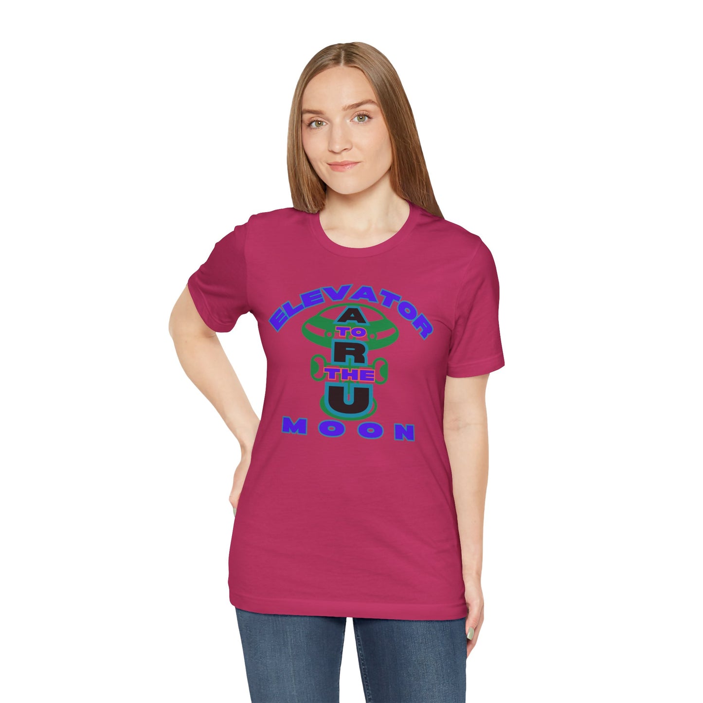 Elevator to the Moon Unisex Tee, Fun Graphic Shirt for Kids and Adults, Cool Gift for Space Lovers, Vibrant Summer Fashion