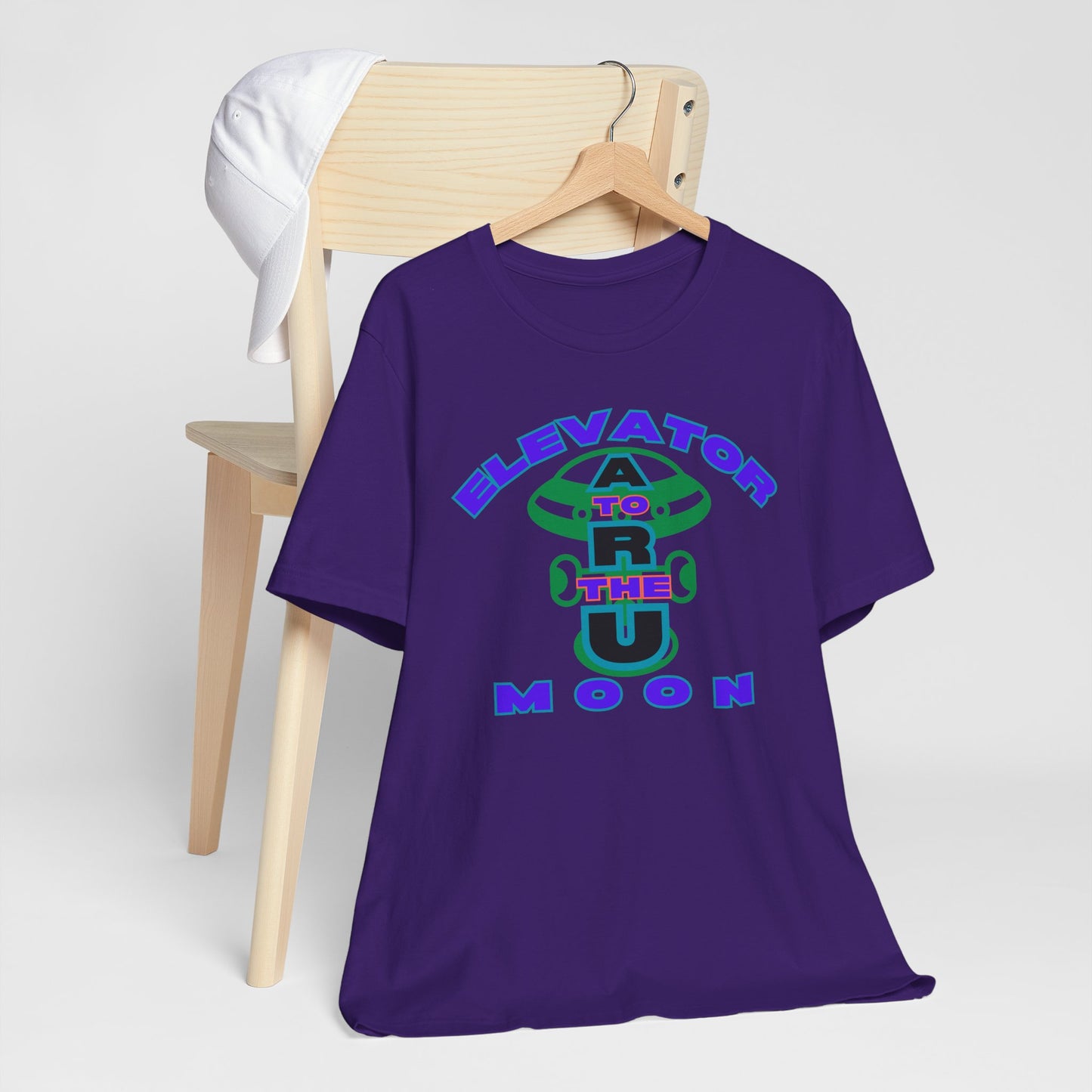 Elevator to the Moon Unisex Tee, Fun Graphic Shirt for Kids and Adults, Cool Gift for Space Lovers, Vibrant Summer Fashion