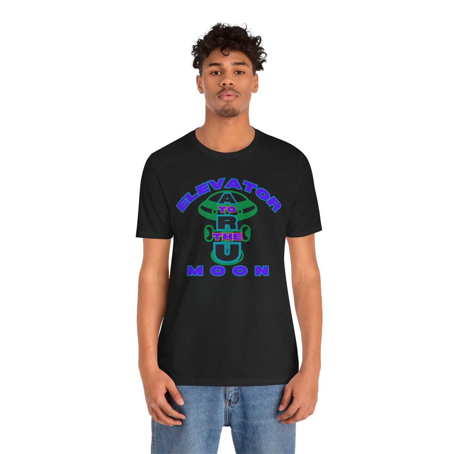 Elevator to the Moon Unisex Tee, Fun Graphic Shirt for Kids and Adults, Cool Gift for Space Lovers, Vibrant Summer Fashion