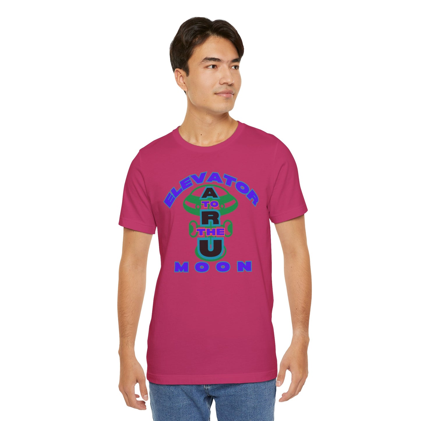 Elevator to the Moon Unisex Tee, Fun Graphic Shirt for Kids and Adults, Cool Gift for Space Lovers, Vibrant Summer Fashion