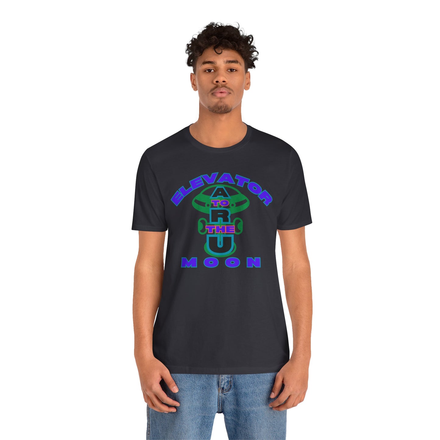 Elevator to the Moon Unisex Tee, Fun Graphic Shirt for Kids and Adults, Cool Gift for Space Lovers, Vibrant Summer Fashion