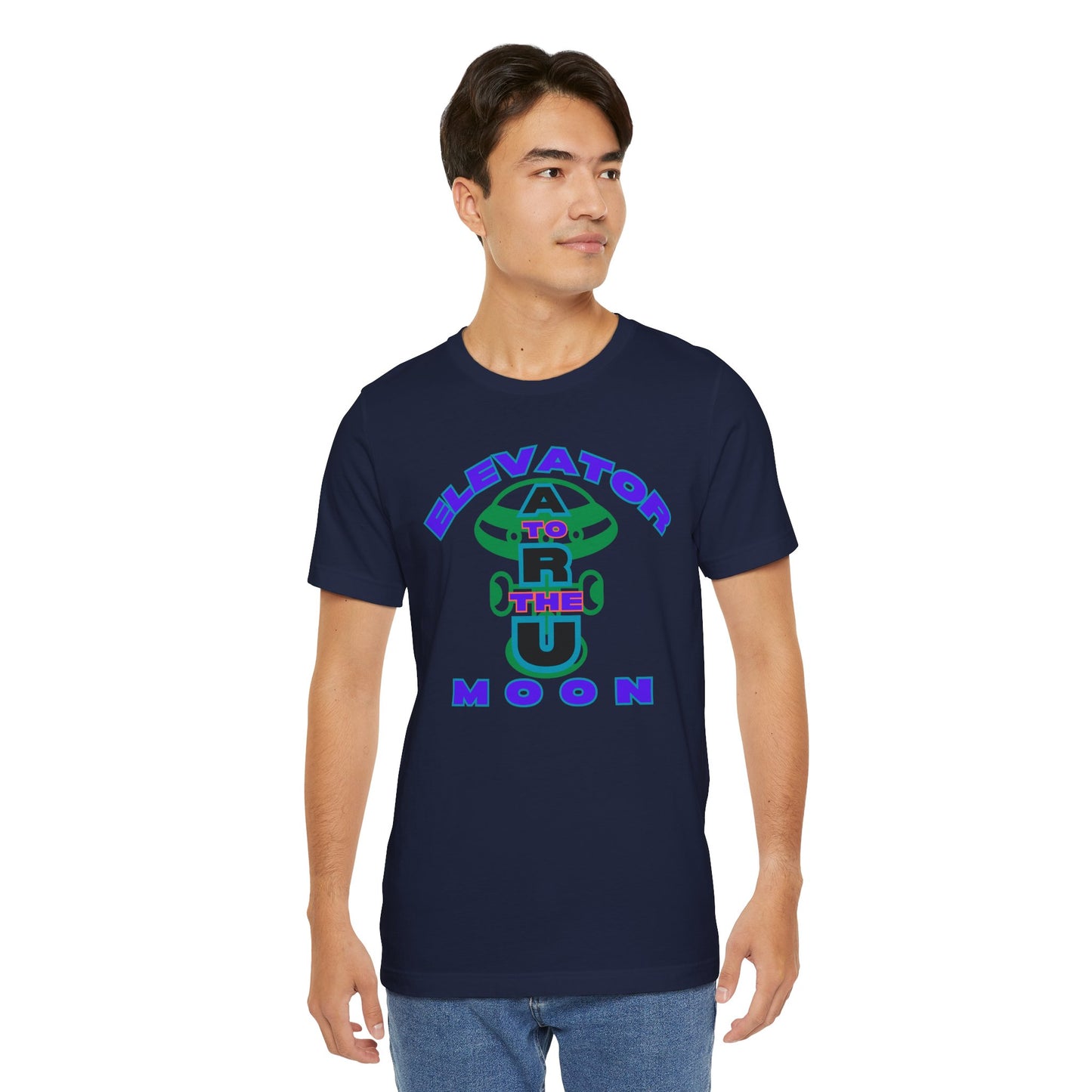 Elevator to the Moon Unisex Tee, Fun Graphic Shirt for Kids and Adults, Cool Gift for Space Lovers, Vibrant Summer Fashion