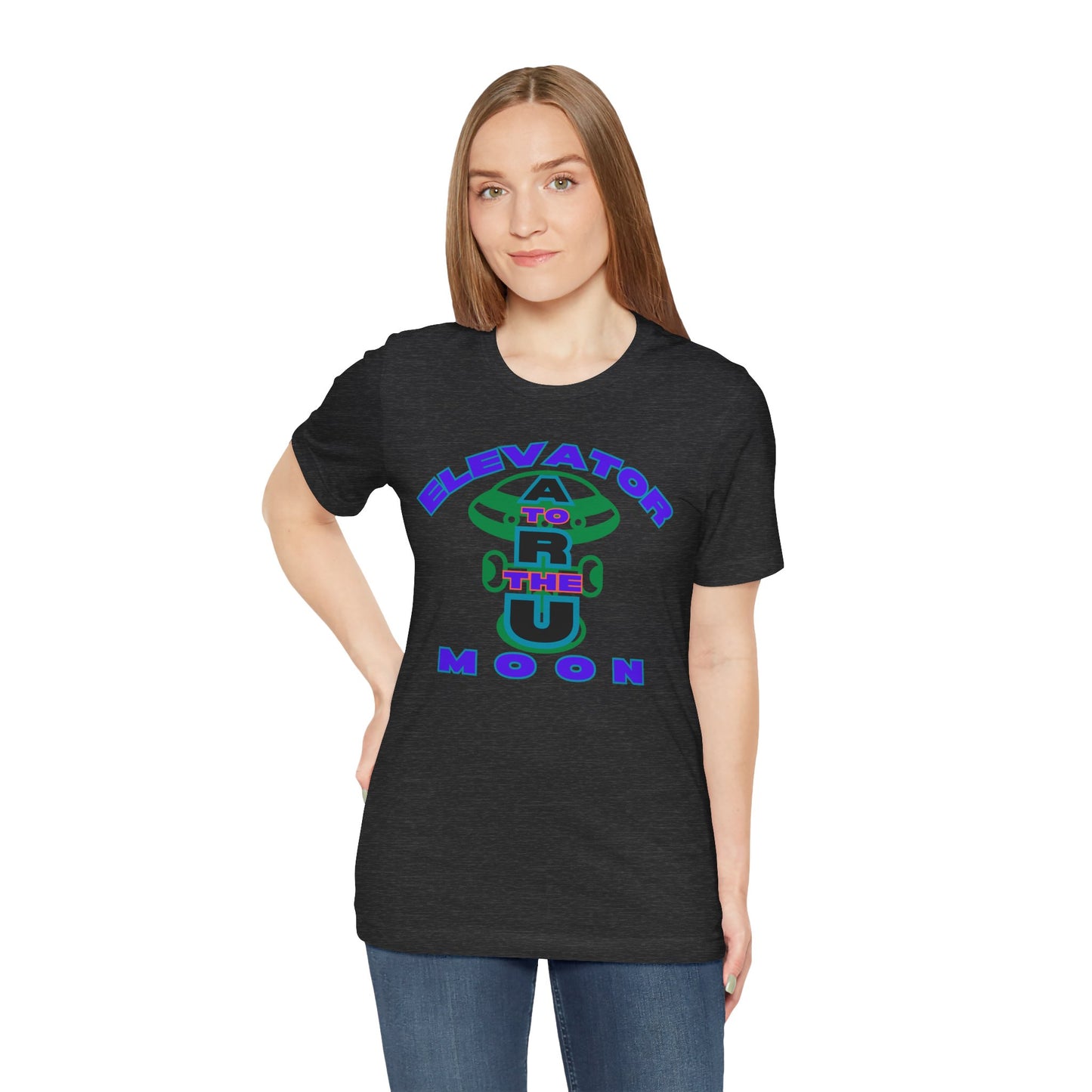Elevator to the Moon Unisex Tee, Fun Graphic Shirt for Kids and Adults, Cool Gift for Space Lovers, Vibrant Summer Fashion