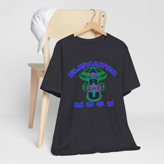 Elevator to the Moon Unisex Tee, Fun Graphic Shirt for Kids and Adults, Cool Gift for Space Lovers, Vibrant Summer Fashion