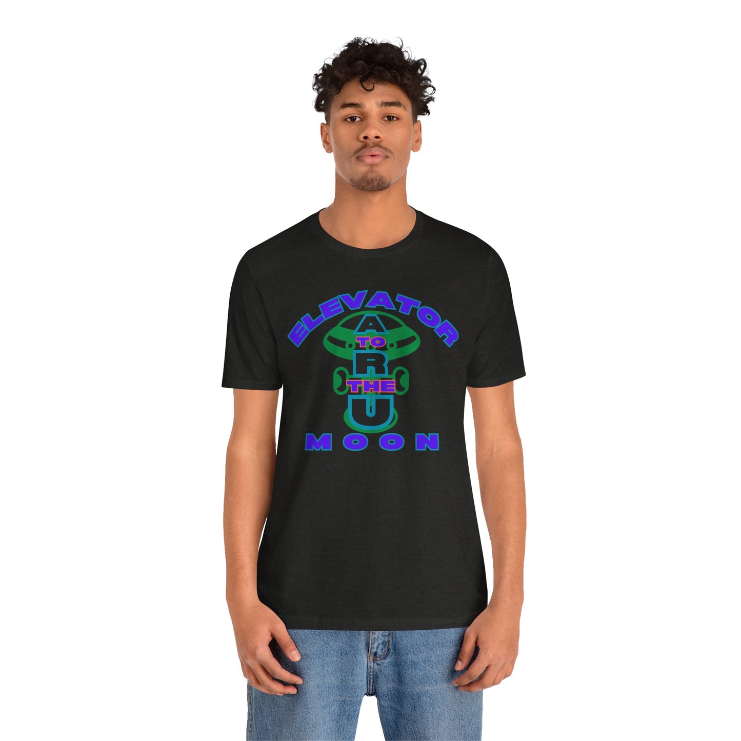 Elevator to the Moon Unisex Tee, Fun Graphic Shirt for Kids and Adults, Cool Gift for Space Lovers, Vibrant Summer Fashion