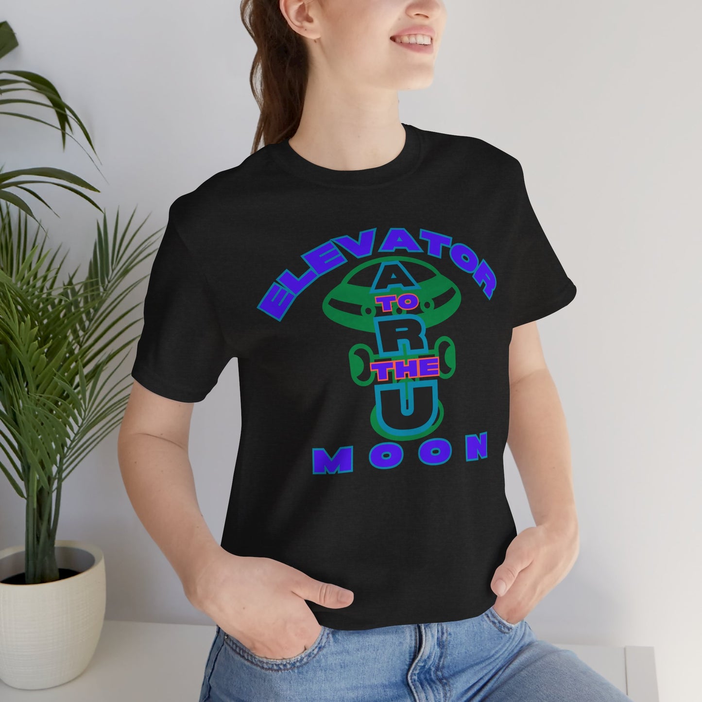Elevator to the Moon Unisex Tee, Fun Graphic Shirt for Kids and Adults, Cool Gift for Space Lovers, Vibrant Summer Fashion