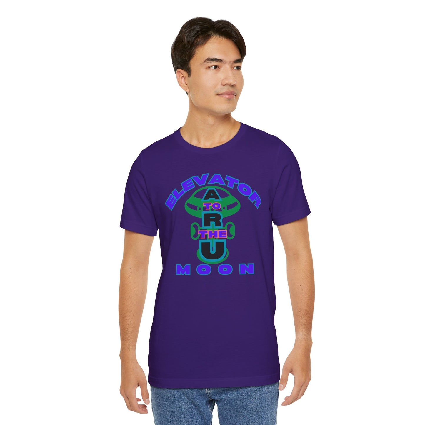 Elevator to the Moon Unisex Tee, Fun Graphic Shirt for Kids and Adults, Cool Gift for Space Lovers, Vibrant Summer Fashion