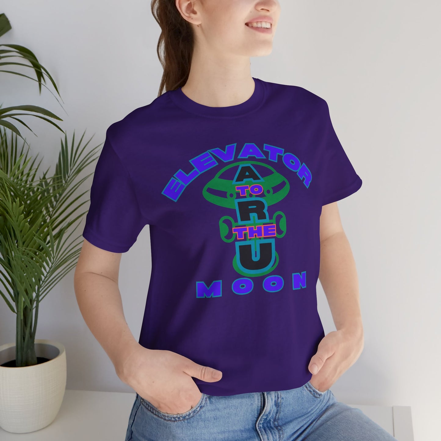 Elevator to the Moon Unisex Tee, Fun Graphic Shirt for Kids and Adults, Cool Gift for Space Lovers, Vibrant Summer Fashion