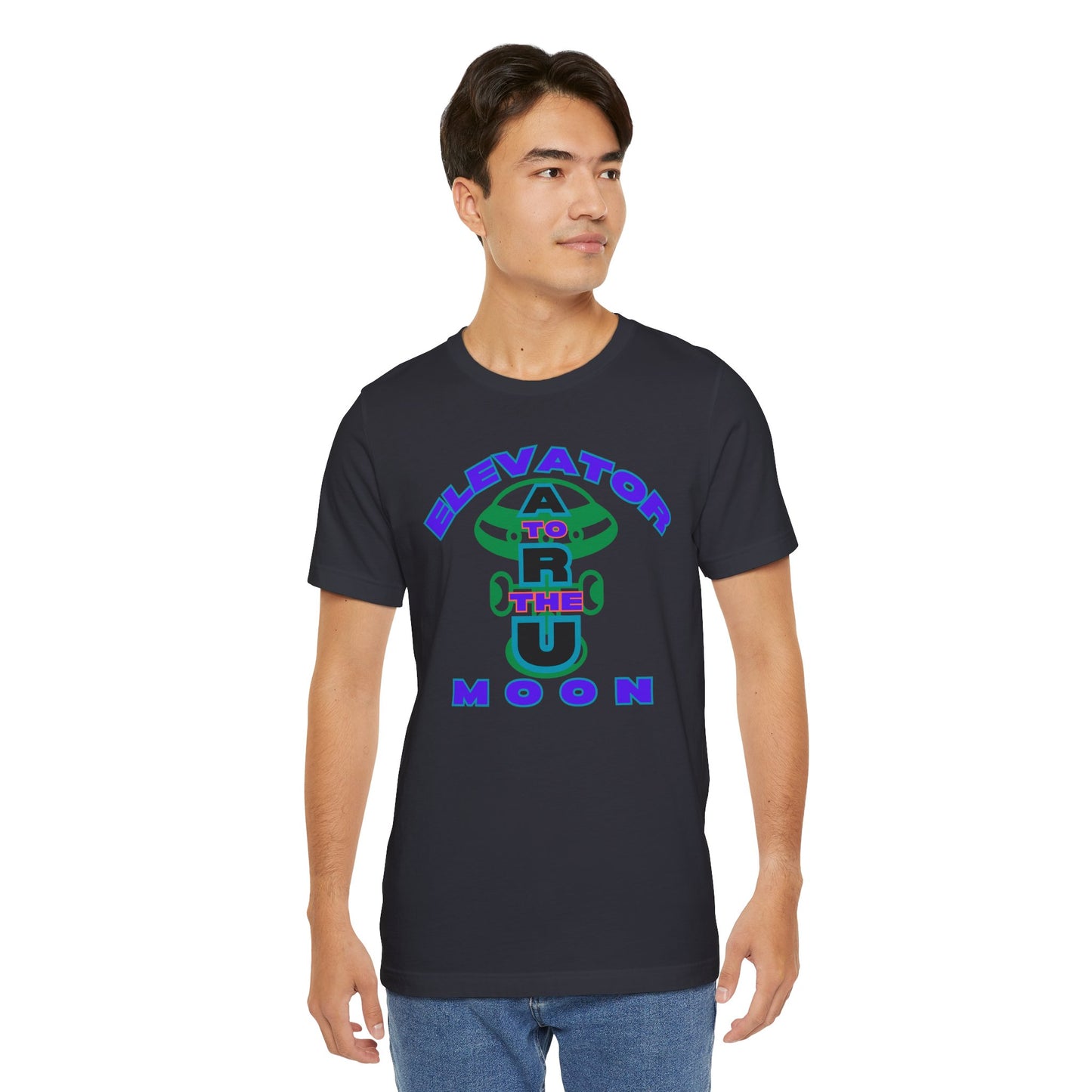 Elevator to the Moon Unisex Tee, Fun Graphic Shirt for Kids and Adults, Cool Gift for Space Lovers, Vibrant Summer Fashion