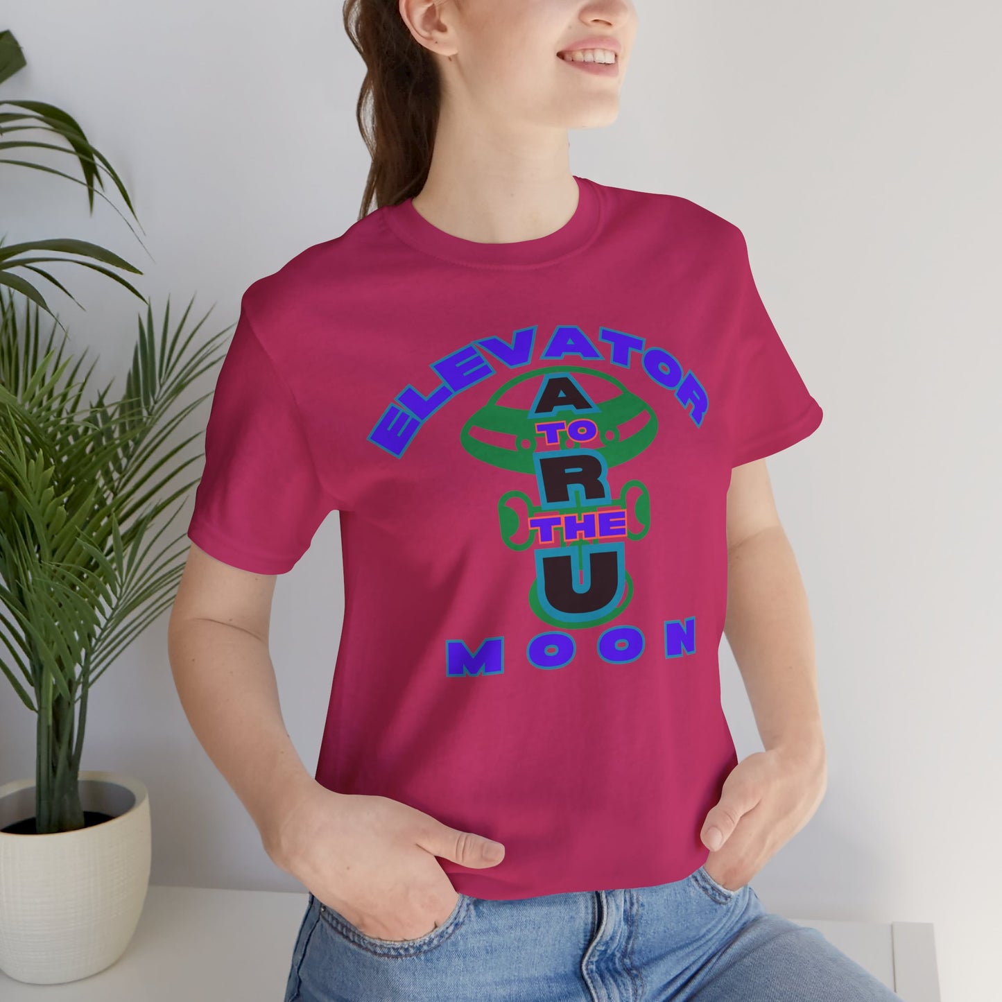 Elevator to the Moon Unisex Tee, Fun Graphic Shirt for Kids and Adults, Cool Gift for Space Lovers, Vibrant Summer Fashion