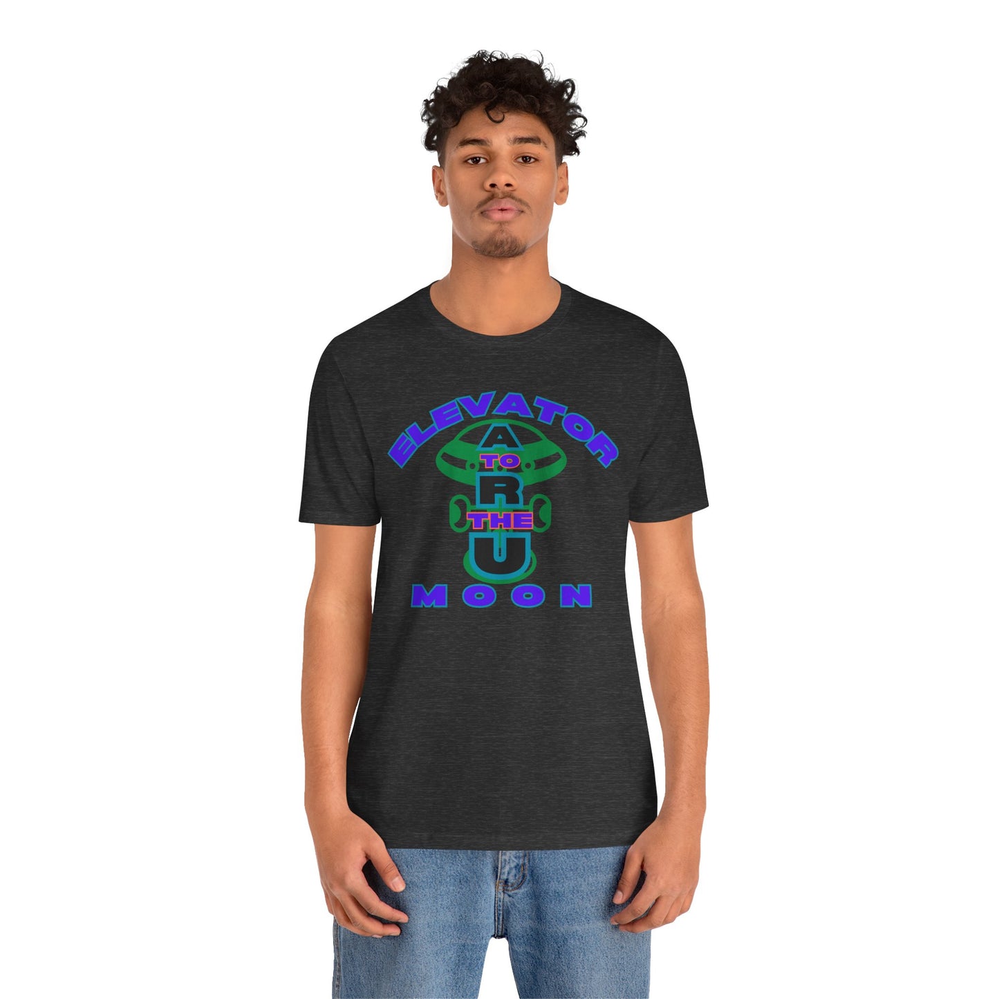 Elevator to the Moon Unisex Tee, Fun Graphic Shirt for Kids and Adults, Cool Gift for Space Lovers, Vibrant Summer Fashion