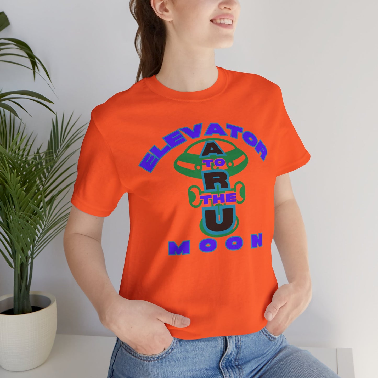 Elevator to the Moon Unisex Tee, Fun Graphic Shirt for Kids and Adults, Cool Gift for Space Lovers, Vibrant Summer Fashion