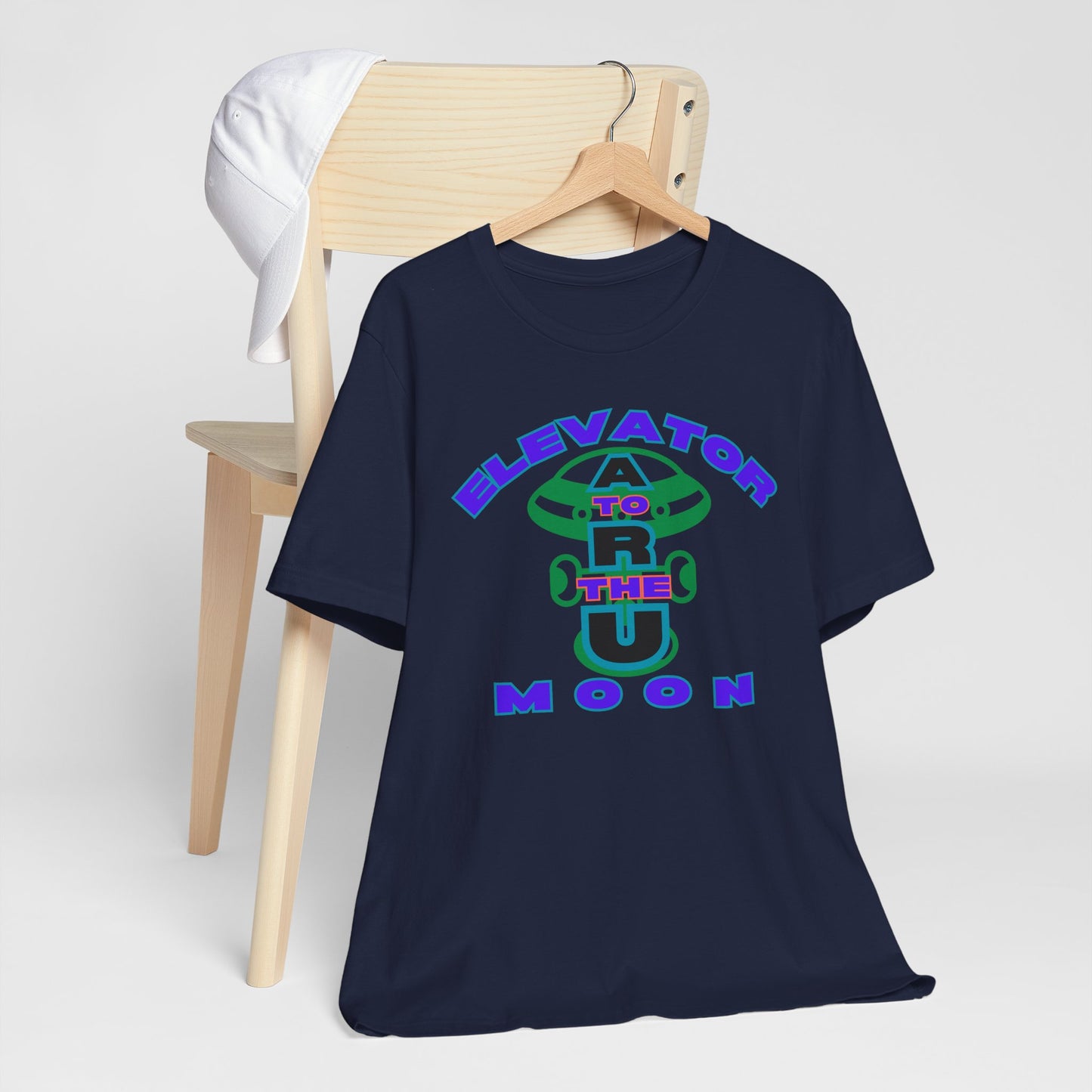 Elevator to the Moon Unisex Tee, Fun Graphic Shirt for Kids and Adults, Cool Gift for Space Lovers, Vibrant Summer Fashion