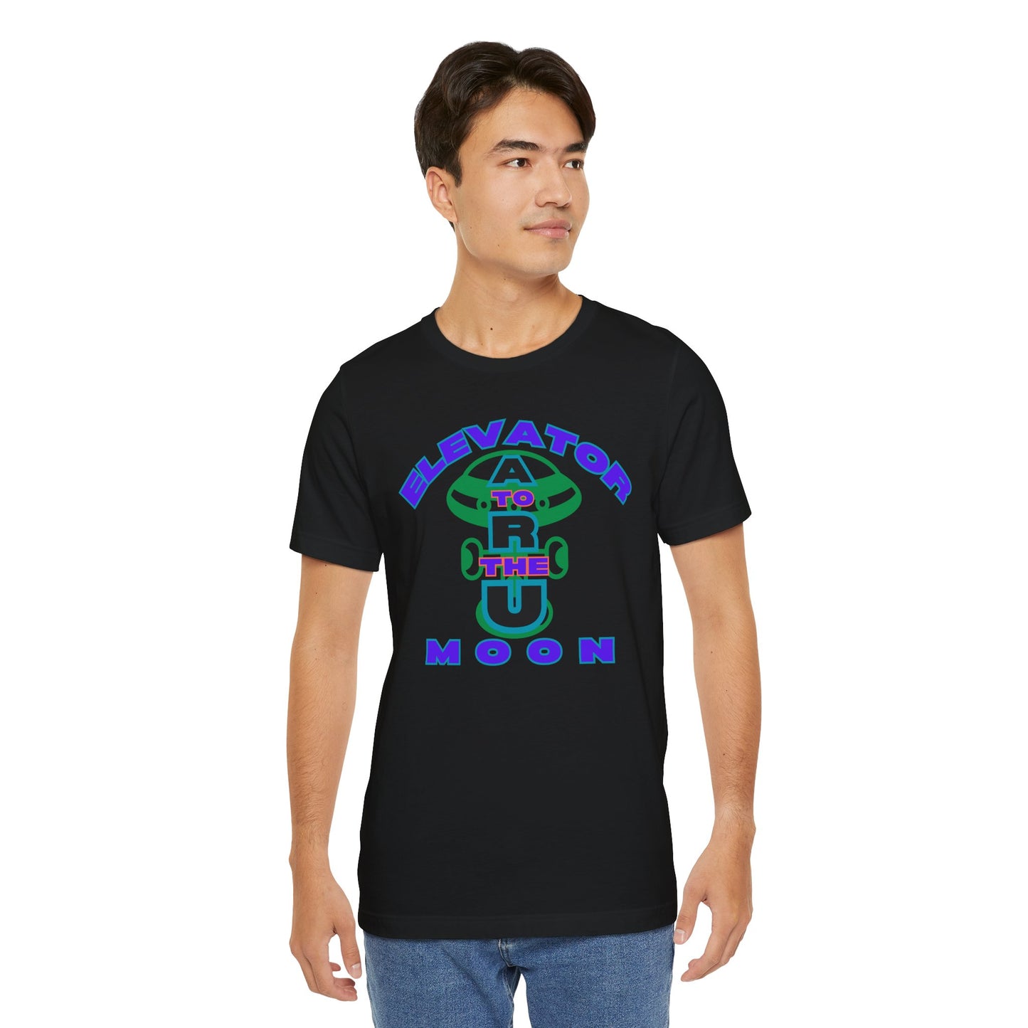Elevator to the Moon Unisex Tee, Fun Graphic Shirt for Kids and Adults, Cool Gift for Space Lovers, Vibrant Summer Fashion