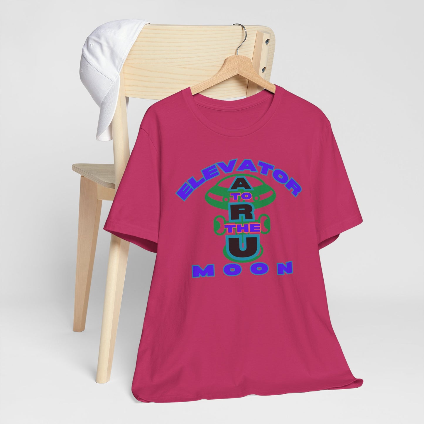 Elevator to the Moon Unisex Tee, Fun Graphic Shirt for Kids and Adults, Cool Gift for Space Lovers, Vibrant Summer Fashion