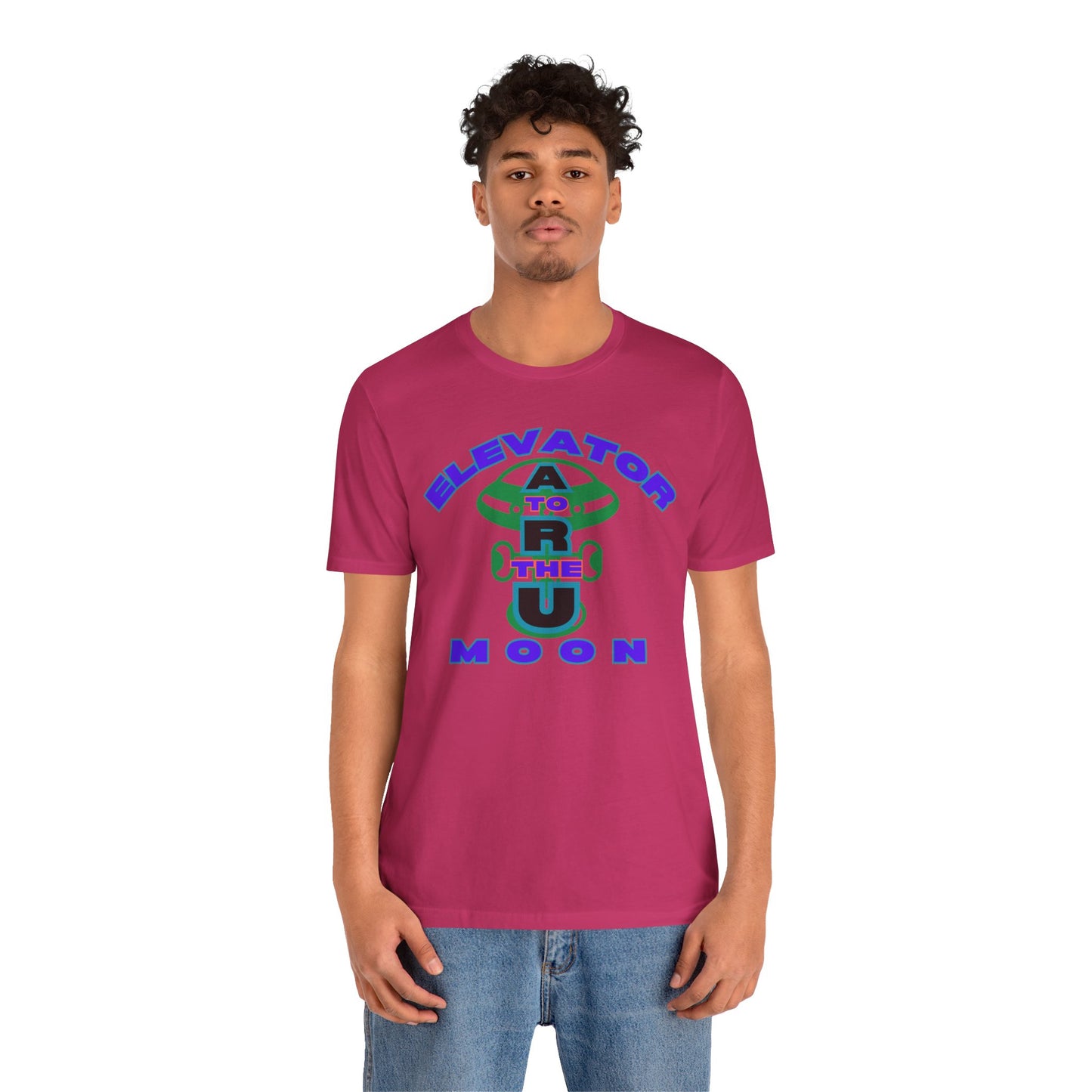 Elevator to the Moon Unisex Tee, Fun Graphic Shirt for Kids and Adults, Cool Gift for Space Lovers, Vibrant Summer Fashion