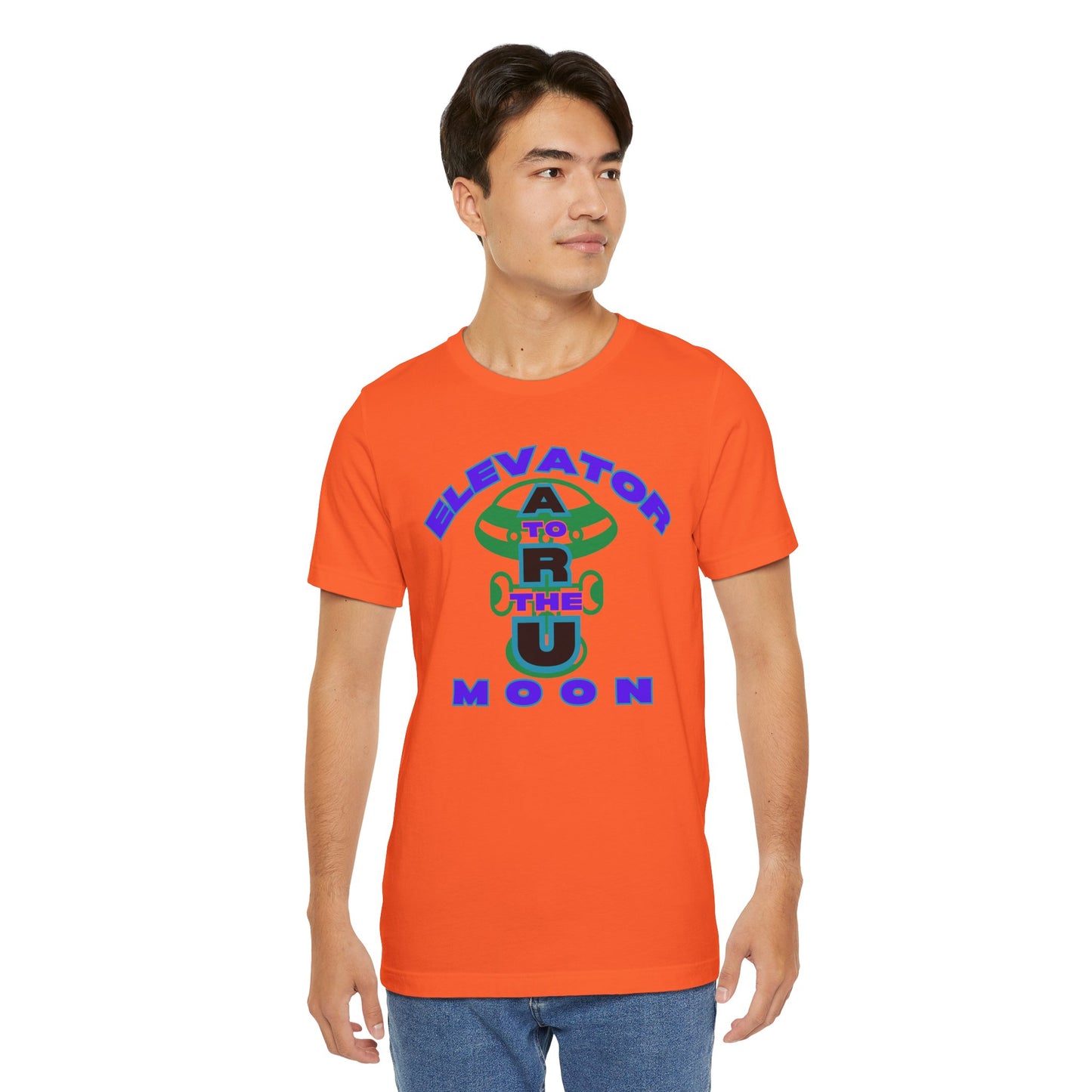 Elevator to the Moon Unisex Tee, Fun Graphic Shirt for Kids and Adults, Cool Gift for Space Lovers, Vibrant Summer Fashion